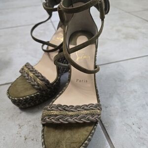 Christian Louboutin Olive Green Strappy Wedge Sandals